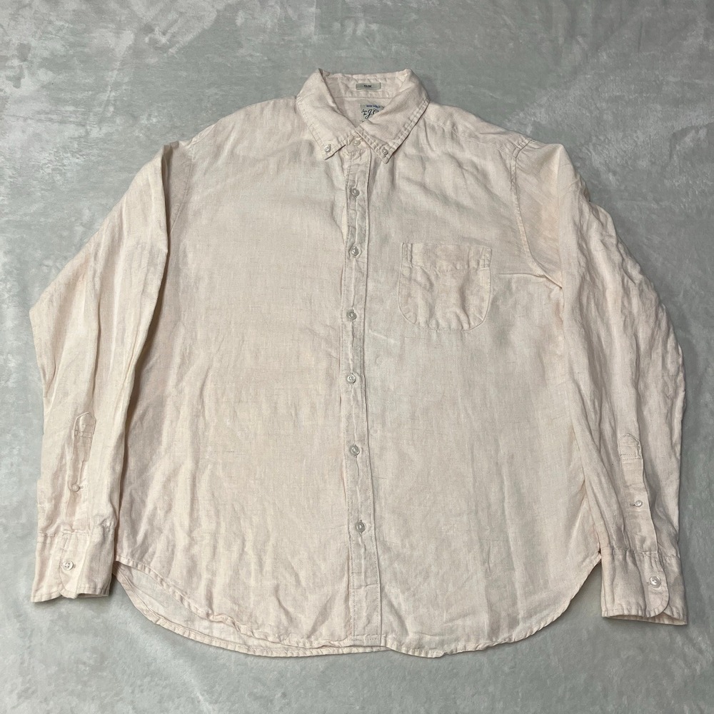 J.Crew Baird McNutt Irish Linen Button Down Shirt Slim Fit Beige Pink Mens Large